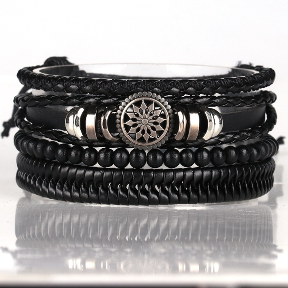 Men’s Retro Geometric Leather Bracelet